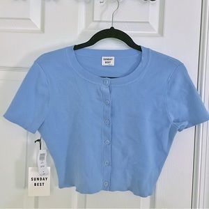 Aritzia Sunday Best Bleu Ciel Effie Knit Crop Top Cardigan